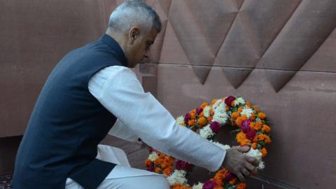 London mayor Sadiq Khan lays a wreath at Jallianwala Bagh in Amritsar