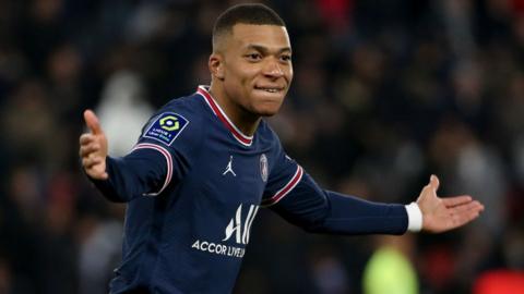 Kylian Mbappe celebrates scoring