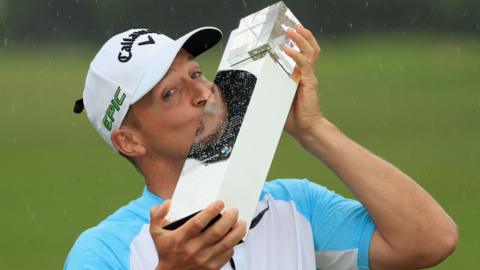 Alex Noren celebrates winning the PGA Championship