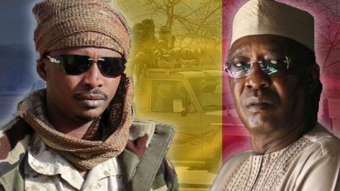 A composite image of Mahamat Deby and Idriss Deby