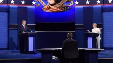 Hillary Clinton speaks during the third and final US presidential debate with Donald Trump