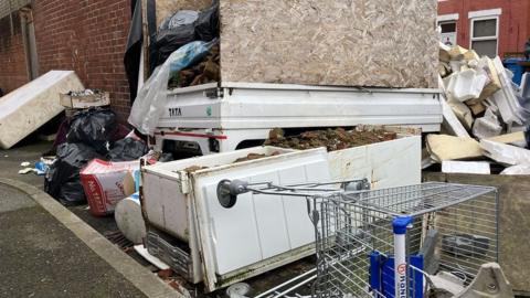 Salford fly-tipping around Northbourne Street in Langworthy