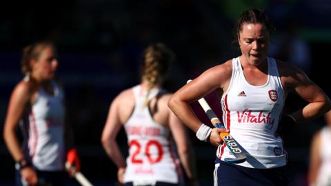 Grace Balsdon of England looks dejected after Belgium draw