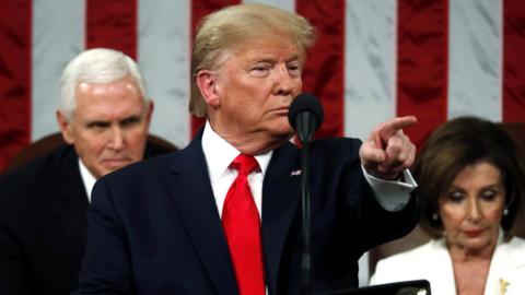 US President Donald Trump delivers the State of the Union address in the House chamber in Washington, DC. 4 February 2020