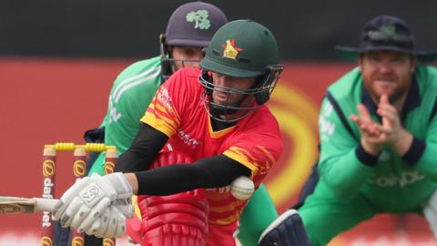 Zimbabwe's Sean Williams plays a shot against Ireland