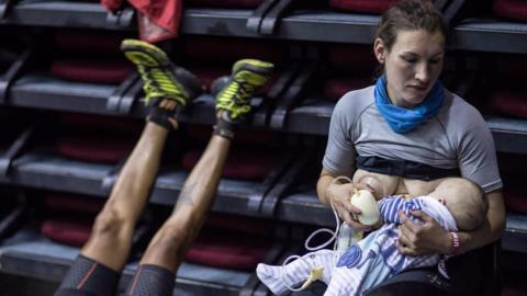 Sophie Power pictured breastfeeding during a gruelling 106-mile race at Mont Blanc.