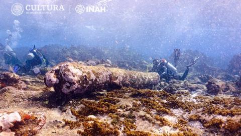 The cannon of the wreck found off the Mexican coast