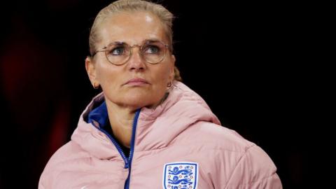 Sarina Wiegman on the touchline during England against Scotland