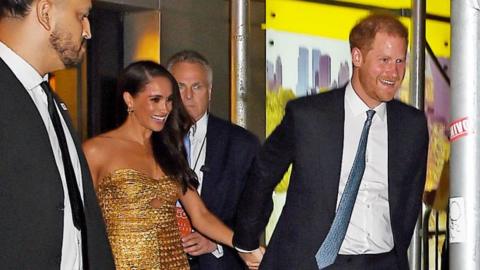 Meghan Markle, Duchess of Sussex, and Prince Harry, Duke of Sussex leave The Ziegfeld Theatre in New York City on 16 May 2023