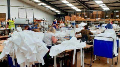 Factory floor making gowns