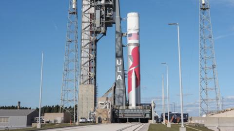 The Vulcan rocket on the United Launch Alliance (ULA) launchpad at the Cape Canaveral Space Force Station in Cape Canaveral, Florida, US, on Wed. Dec. 6, 2023.