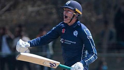 Michael Leask celebrates his maiden ODI century