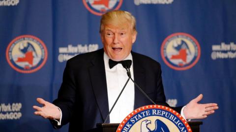 Republican presidential candidate Donald Trump speaks during the 2016 annual New York State Republican Gala on April 14, 2016 in New York City