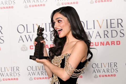 Picture of Rachel Zegler holding her Olivier award