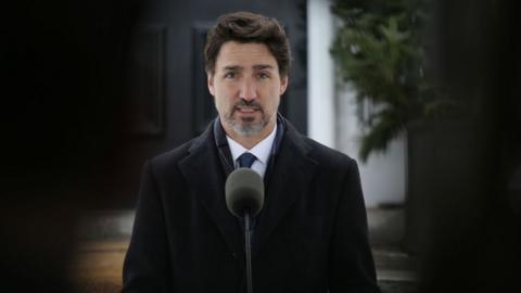 Canadian Prime Minister Justin Trudeau at a news conference in March 2020