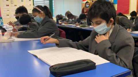 Pupil's in classroom at Manor High School, in Oadby, Leicestershire