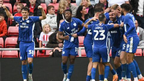 Cardiff celebrate their winner at Sunderland