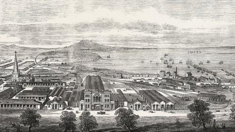 An drawing of Melbourne from 1855