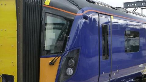 Class 385 at Gourock railway station during pre-service test period