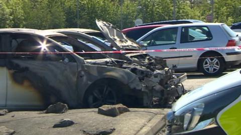 Two cars destroyed in fire at prison