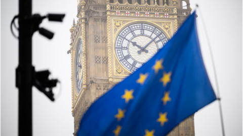 Eu flag outside the Westminster Parliament