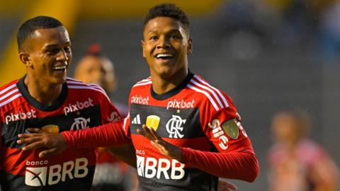 Matheus Franca celebrates scoring for Flamengo