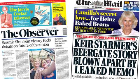 Composite image of the Observer and Mail on Sunday front pages.