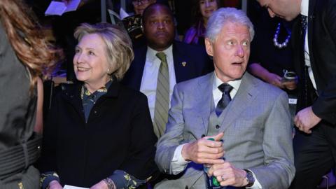 Hillary Clinton and Bill Clinton at a concert in New York City on 25 January 2017