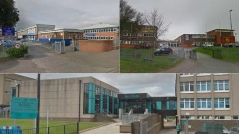 Ysgol Glantaf (top chwith), Plasmawr (top chwith), Bro Edern (gwaelod)