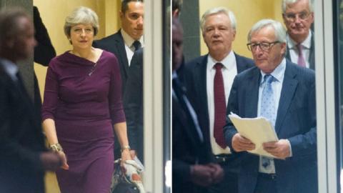 Theresa May, David Davis and Jean-Claude Juncker