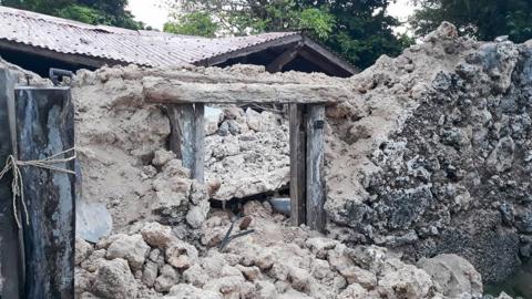 A damaged house after the earthquakes