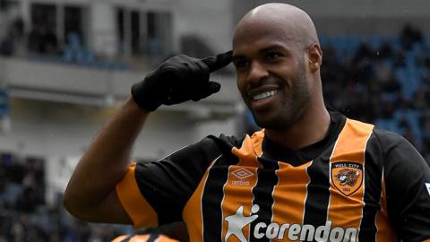 Hull CIty striker Oscar Estupinan celebrates a goal