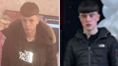 A composite image of two pictures of teenage boys. Both have brown hair and are wearing black jackets, looking at the camera with neutral expressions.
