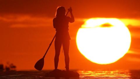 generic of paddleboarder in sunset