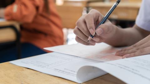 students taking exam