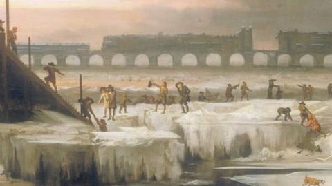 The River Thames viewed, probably, from Old Swan Stairs looking east with old London Bridge in the middle distance