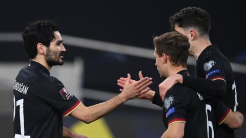 Ilkay Gundogan (left) and Kai Havertz (right) celebrate the latter's goal