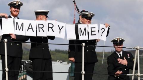 Petty Officer Mark Titman proposes to his girlfriend