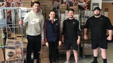 Stoke defender Danny Batth delivers food packages to Russells Hall Hospital, Dudley