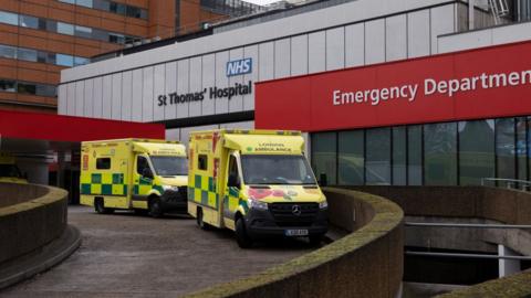 Ambulances at St Thomas' hospital, London