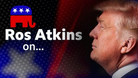 The words "Ros Atkins on..." next to an image of Donald Trump