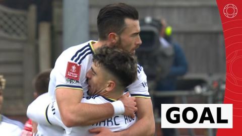 Jack Harrison celebrates scoring for Leeds against Accrington Stanley