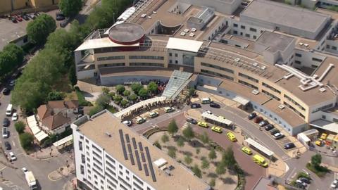 Aerial images show the hospital complex where the attack took place