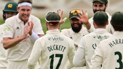 Nottinghamshire celebrate wicket