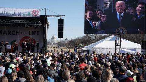 Trump on the jumbo screen