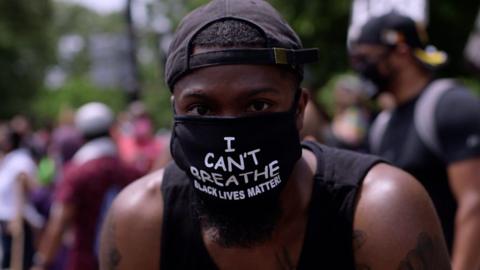 Protester with face mask