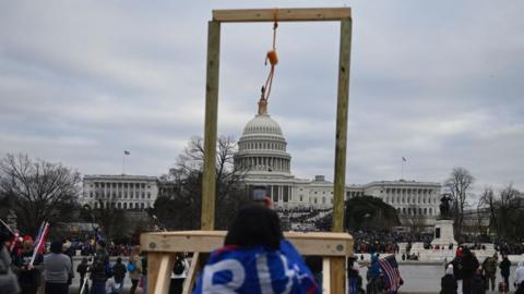 Supporters of US President Donald Trump gather across from the US Capitol on 6 January