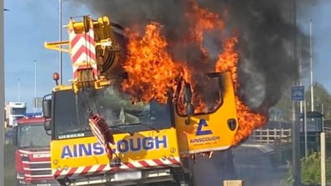 Lorry on fire