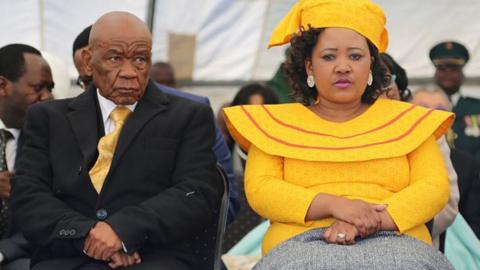 Newly appointed Lesotho prime Minister Thomas Thabane (L), leader of the All Basotho Convention (ABC) political party, his wife 'Ma Isaiah Ramoholi Thabane
