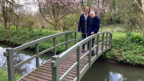 Barbara and Sonya on a bridge